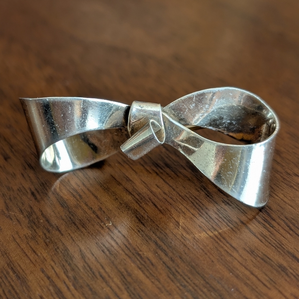 MCM‎ Sterling brooch Silver Bow Brooch Mid Century Modern Coat Pin Minimalist